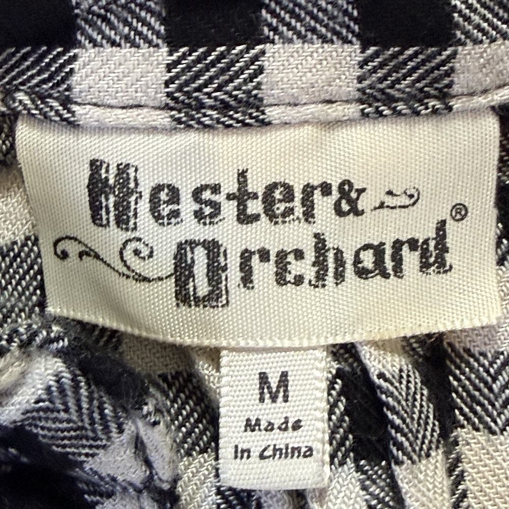 Hester Orchard Shirt Womens Size M Black White Gingham Roll Tab Sleeve Button Up - Picture 4 of 7